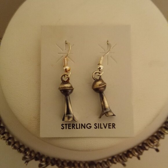 Sterling Silver Squash Blossom Necklace & Matching Earrings Set With Turquoise - Picture 3 of 4